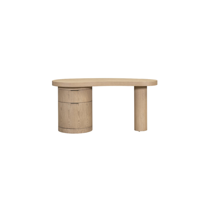 Rory Solid Oak with Raw Finish Cylinder Base with Curved Design 64" Desk
