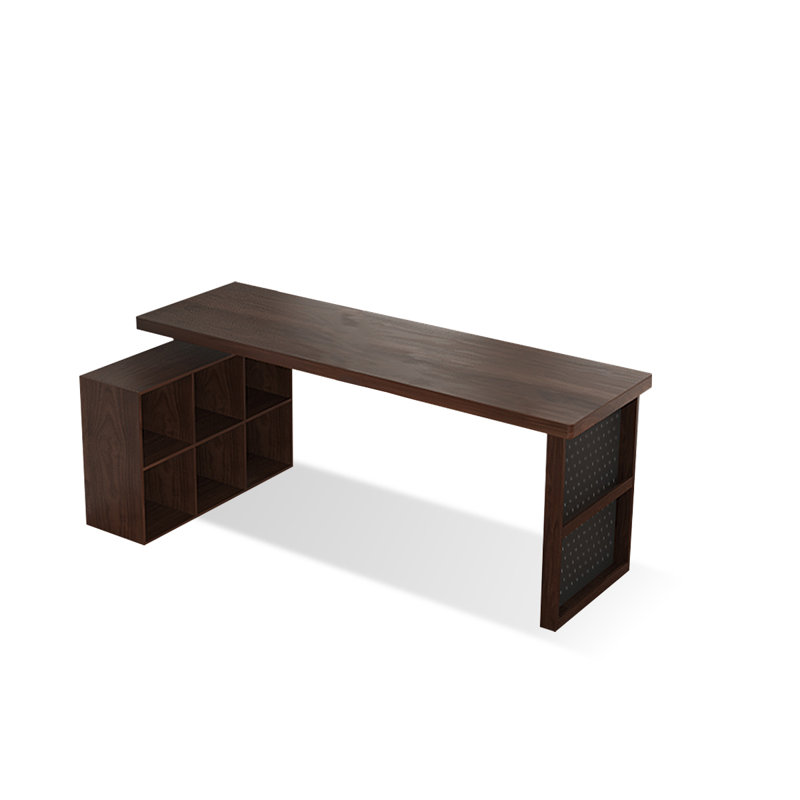 Noyer foncé + bureau en bois massif en forme de L noir + fer, H 29,53 po x l 86,61 po x P 35,43 po, Retour à gauche