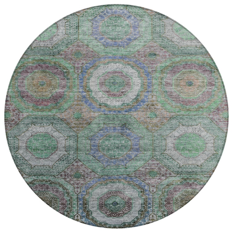 Machine Washable Indoor/Outdoor Xhevrie Green Rug