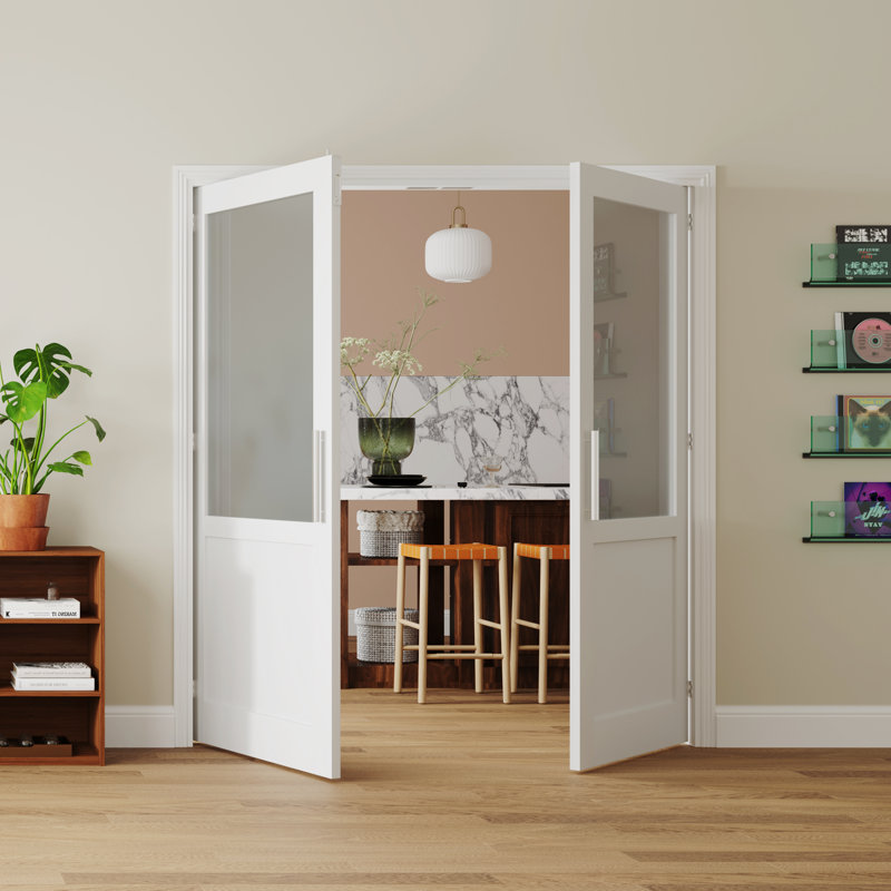 Intérieur de la porte de garde-robe moderne en verre givré avec portes françaises, 64 po x 80 po