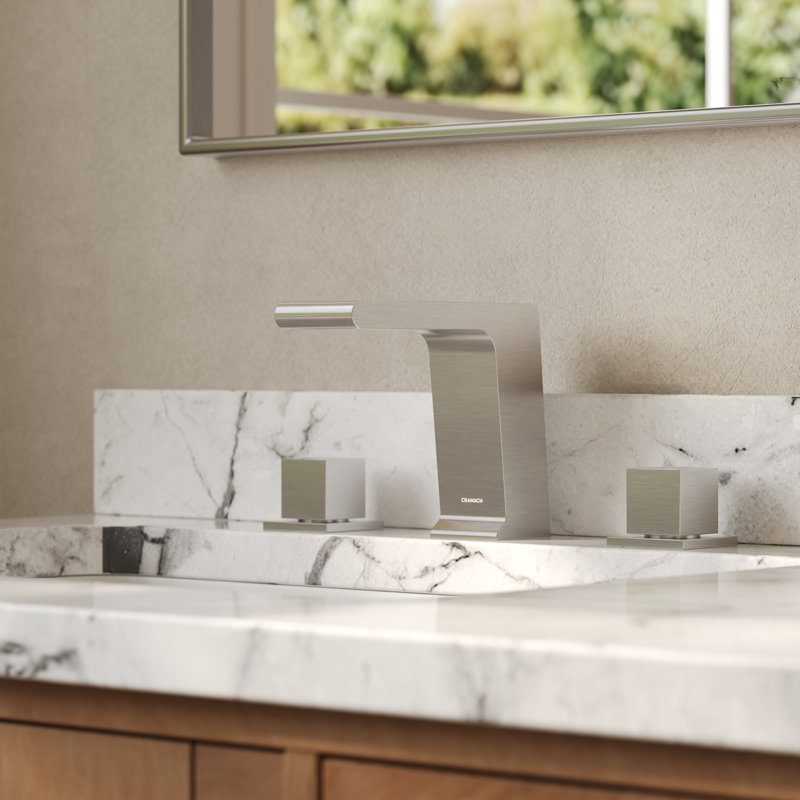 Farne Widespread Bathroom Faucet with Pop-Up Drain, 2-Handle 3-Hole Waterfall Bathroom Sink Faucet, Brushed Nickel