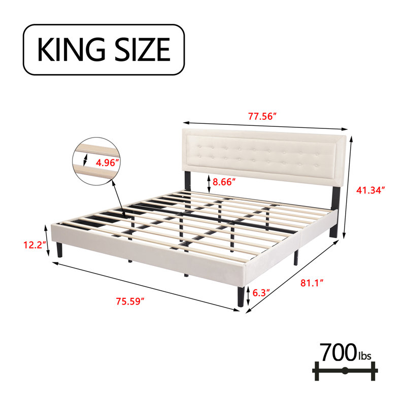 Anghelina Upholstered Platform Bed, Beige, King