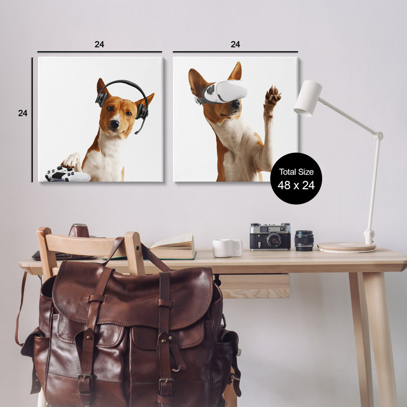Ensemble de 2 jeux vidéo sur toile avec chiens VR, design par CAD Design, H 24 po x l 24 po