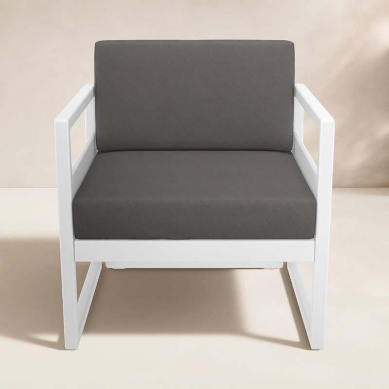 Lane Plastic Outdoor Lounge Chair with Cushions, Canvas Charcoal Sunbrella® Canvas, White