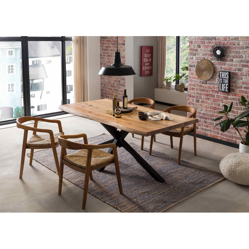 Brook Hallow Acacia Rectangular Wood Top Dining Table, 80cm H x 240cm L x 100cm W, Black