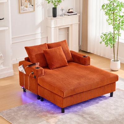   Modern Corduroy Oversized Recliner Sofa With Deep Seat, 3 Pillows, USB Charging, RGB LED Light Strip, Cup Holder, Side Pocket - Suitable For Living Room And Bedroom