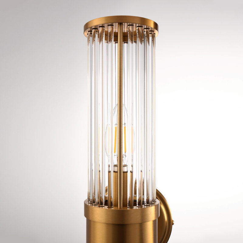 3 In 2-Light Crystal Bathroom Wall Sconce, Vertical Horizontal Wall Mount Vanity Light Fixture, Brass
