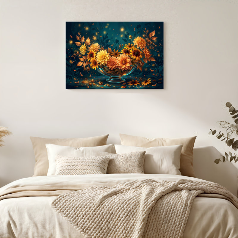 «Gallery Wrap», art mural sur toile pour le salon, la chambre à coucher, le bureau ou le vestibule - décoration murale décorative avec nuit florale