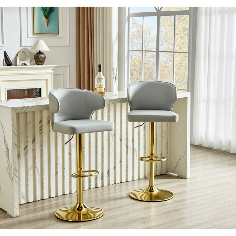 Chaise de bar rotative moderne et réglable, chaise pivotante à dossier en cuir de polyuréthane, convient au comptoir de la cuisine et à la salle à manger, hauteur réglable, capacité de poids de 300 livres (gris - 2 pièces)