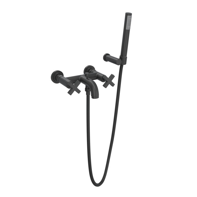 Lombardia Exposed Wall Mount Tub Filler, Matte Black, Cross Handle