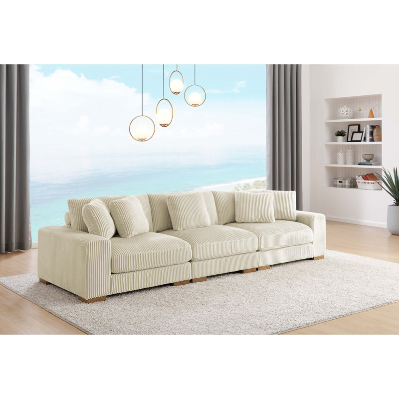 Kijuana Square Arm Sofa with Reversible Cushions, Cream, 33" H x 124" W x 43.5" D, 3