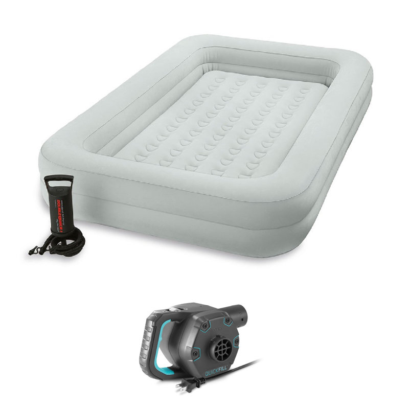 Intex Kids Inflatable Raised Frame Travel Air Bed W/ Hand Pump & Electric Pump