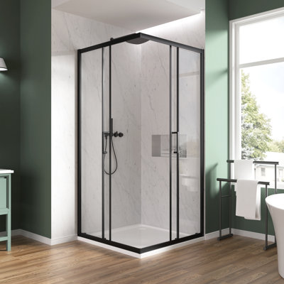 Corner Shower Enclosure, 36" D x 36" W x 72" H Sliding Shower Enclosure, Double Sliding Shower Door with 1/4" (6mm) Clear SGCC Tempered Glass, Corner Shower Doors in Matte Black Finish
