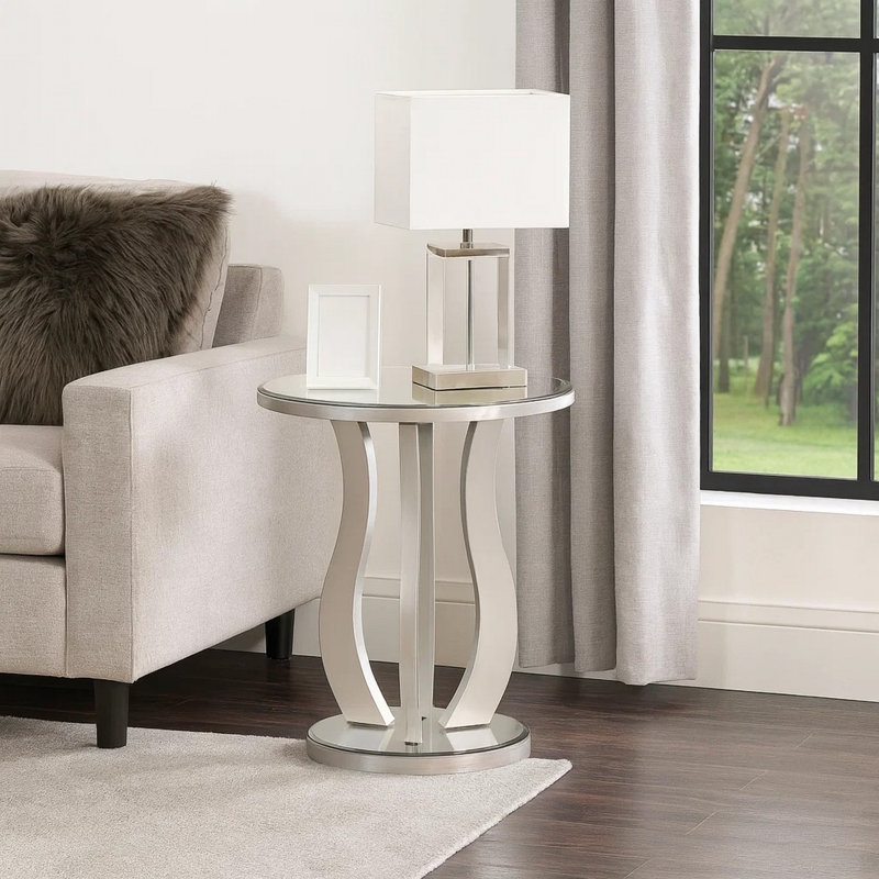 Table de bout Ryam, finition miroir, 20 po, motif géométrique argenté