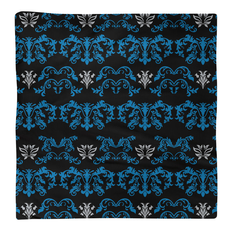 Damask Square Napkin, Honolulu Blue/Black/Silver, Cotton, 22" W x 22" L