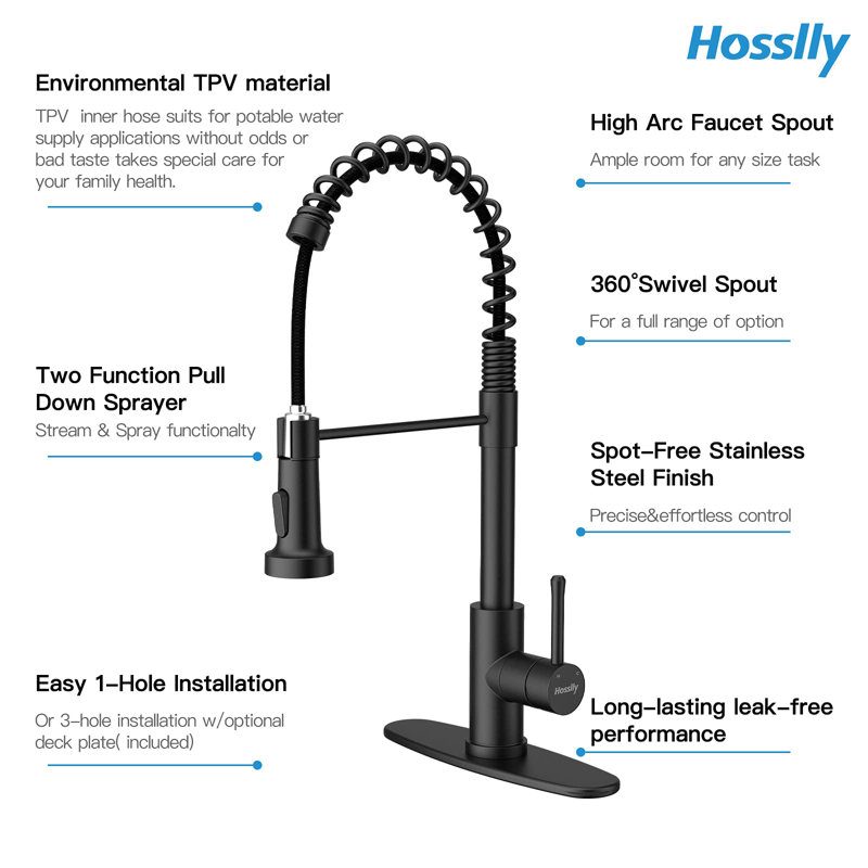 Babevy Pull Down Kitchen Faucet, Black