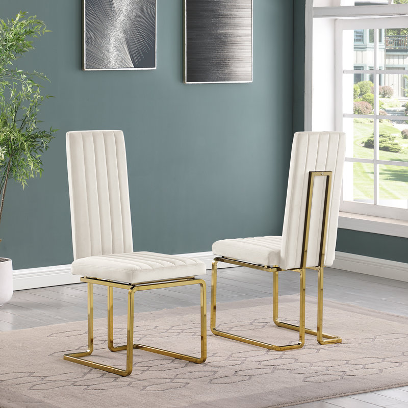 Chaise de salle à manger en velours, Crème, Or
