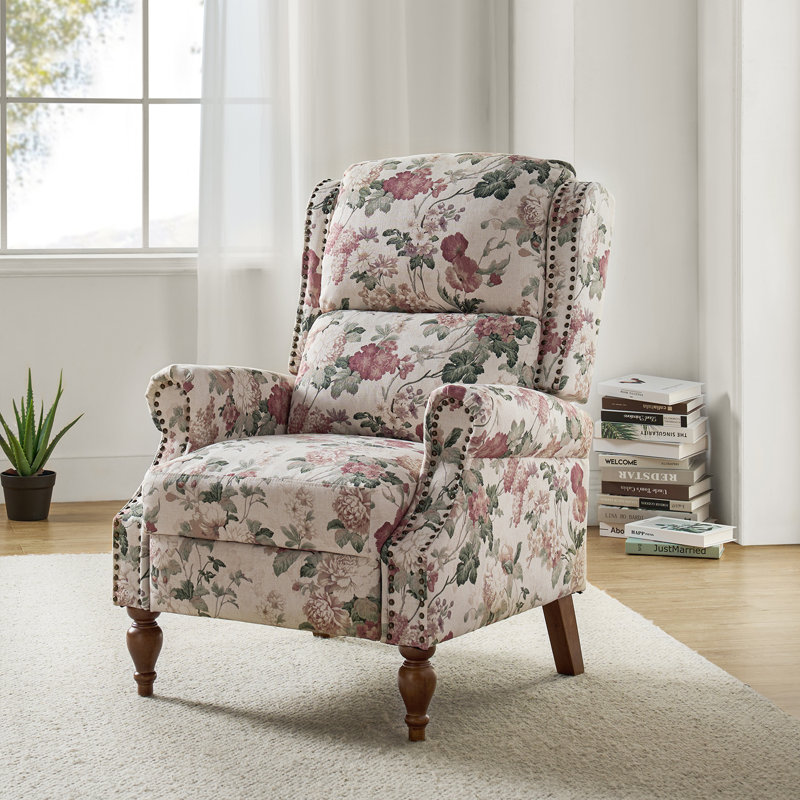 Fauteuil inclinable manuel floral avec têtes de clous 30,5 po Ariany, Polyester floral
