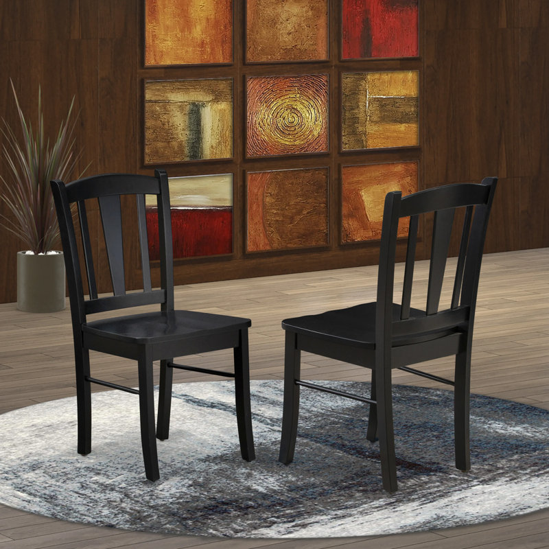 Dublin Kitchen Dining Chairs - Slat Back Wood Seat Chairs, Set of 2, Black, Black