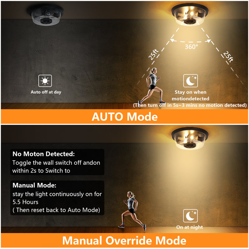 Dcaildz 2 -light Round Shade Outdoor Flush Mount Ceiling Lights with Motion Sensor