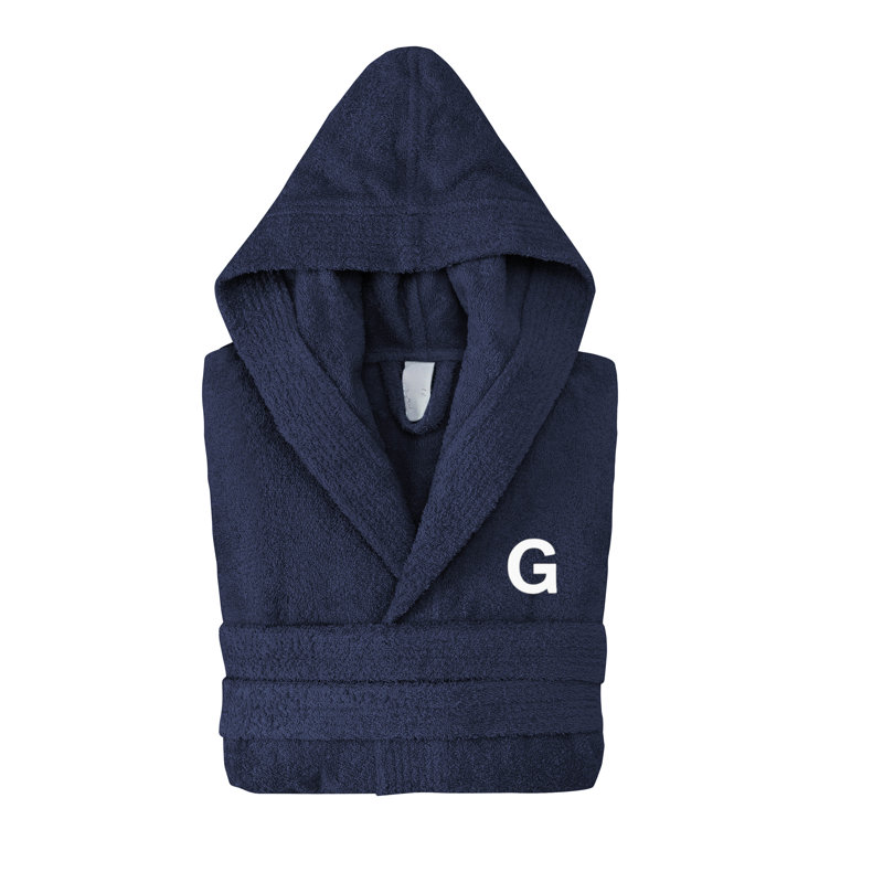 Peignoir monogrammé à capuche en coton turc, Marine, G