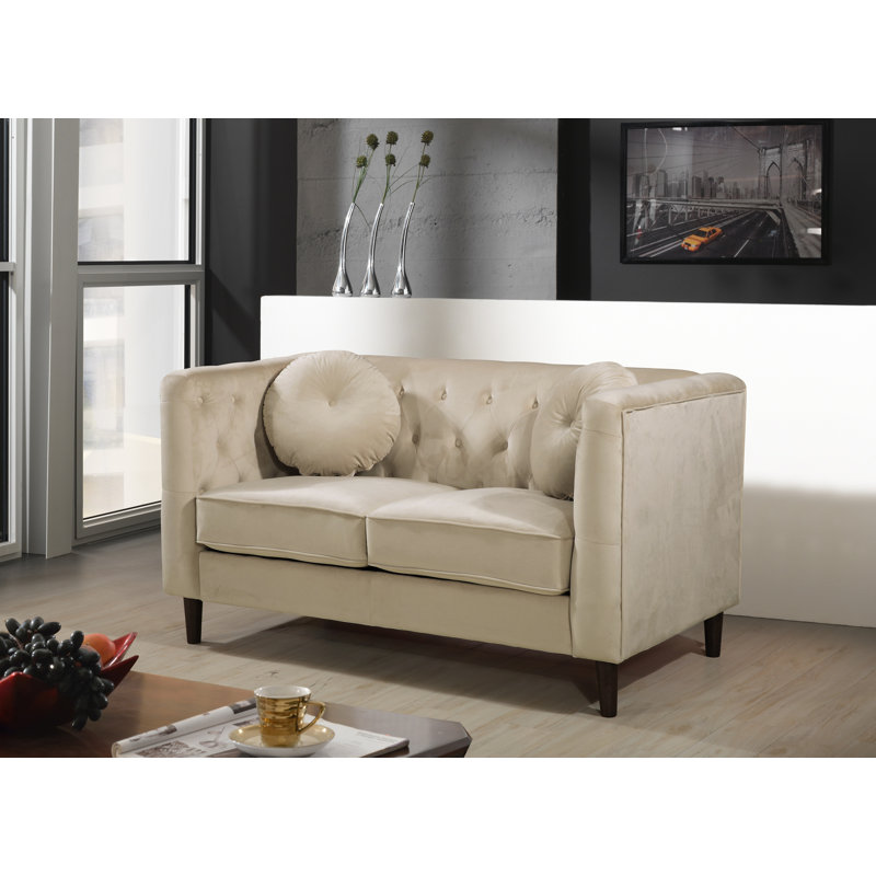 Edwina 59'' Velvet Loveseat, Ivory Velvet