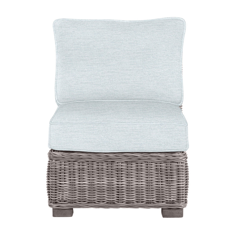 Rustic Woven Sectional Slipper Chair, Welt, Oyster, Paper Sky