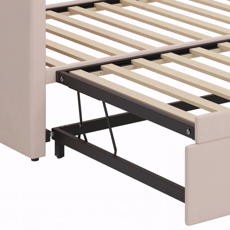 Twin Size Daybed with Extended Pop Up Trundle, Pink