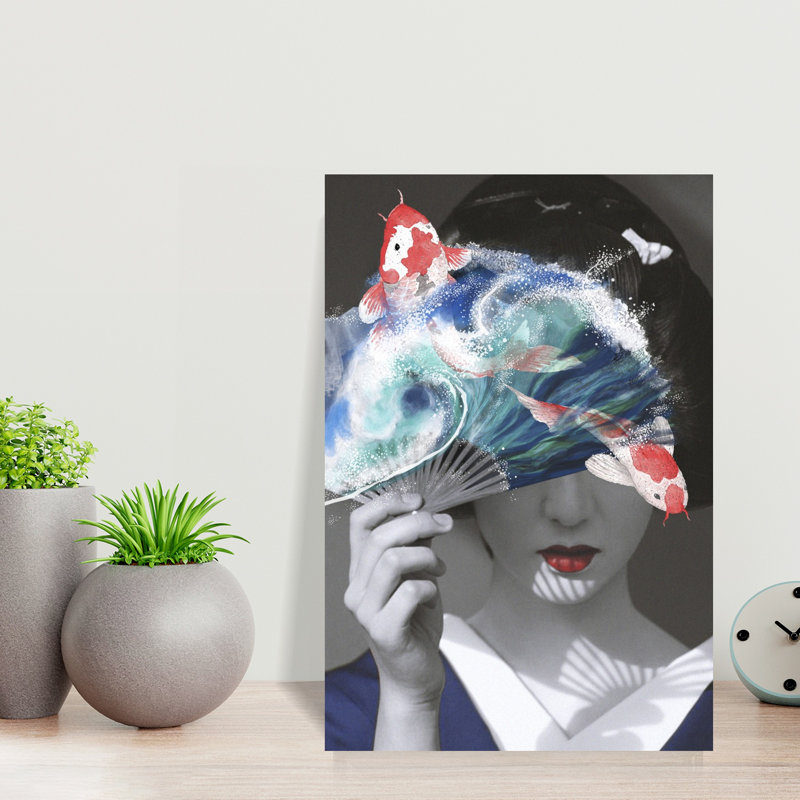 Geisha Koi Fan Dream Elegant, H 18 po x l 12 po