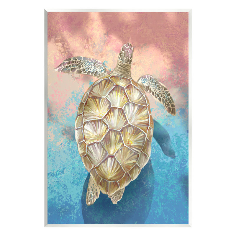 Vivid Sea Turtle Swimming Painting on MDF Wood Plaque