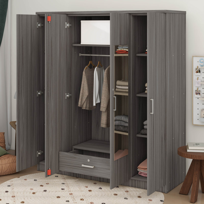  Placard avec miroir 4 portes Orellana, Gris