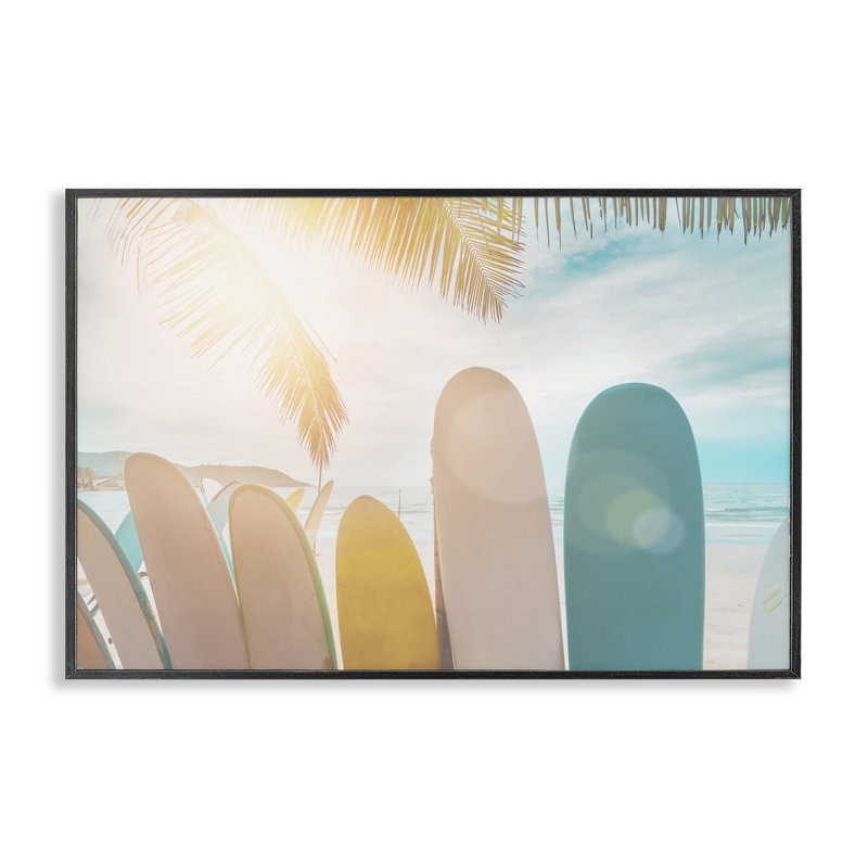 «Sunny Beach», estampe numérique par Sissi et Seb, H 12 po x l 18 po, Giclée encadrée noir minuit
