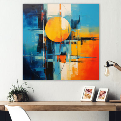 Blue Orange Mid Century Abstract Reflections I - Mid-century Print on Metal