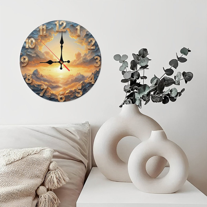 Horloge au coucher du soleil, chiffres dorés