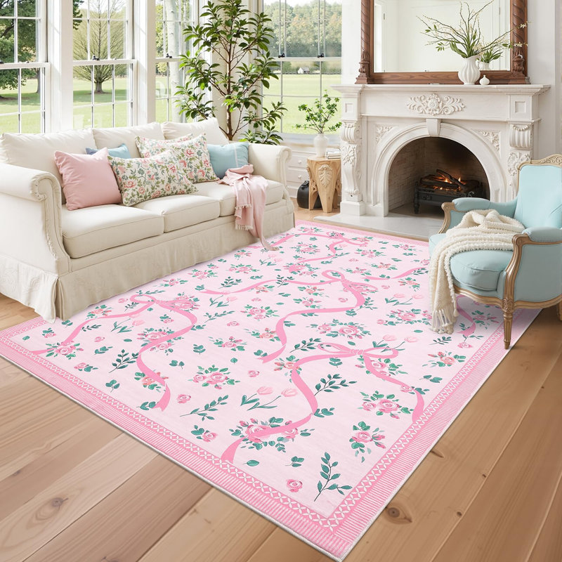 Tapis décoratif lavable, Rose, Rectangle 10' x 13'