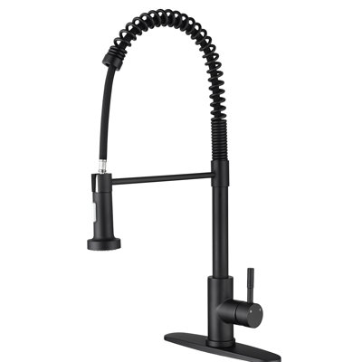 Matte Black Kitchen Faucet With Pull-Out Spray Head, Stainless Steel, 360 Rotating Nozzle For Smooth Water Flow, Corrosion And Rust- Coating, Single Handle Management Pull Out Spray, Steel In Black,