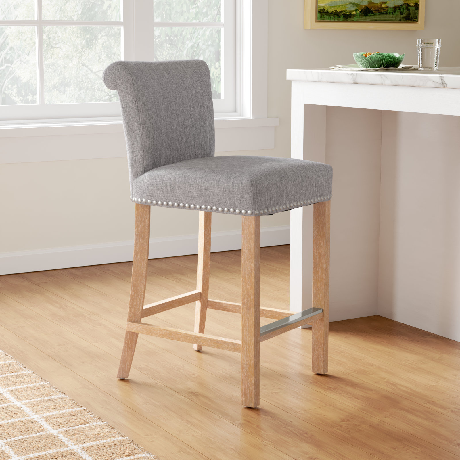 Laura Upholstered Stool, Gray