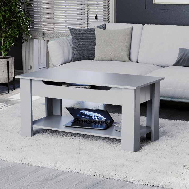 Anavictoria Lift Top Four Leg Coffee Table with Storage, Grey, Grey
