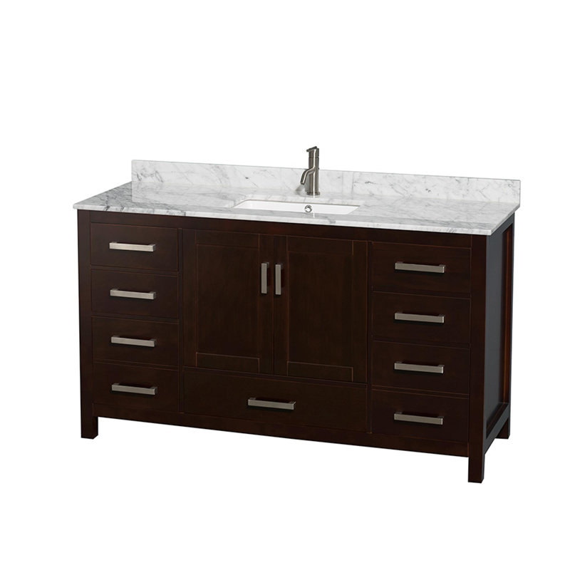 Sheffield 60" Freestanding Single Bathroom Vanity with Marble Top, Espresso
