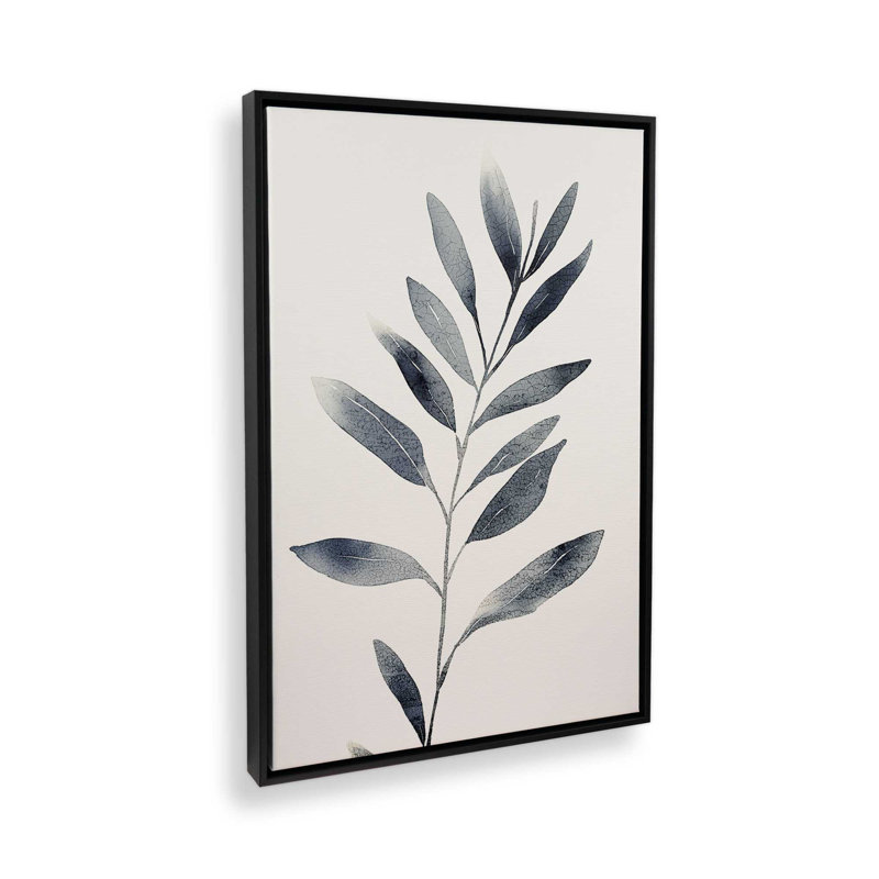 Impression sur toile 18 "x 12" monochrome Botanica v2, Cadre flottant noir satiné, H 32 po x l 22 po x P 1,75 po