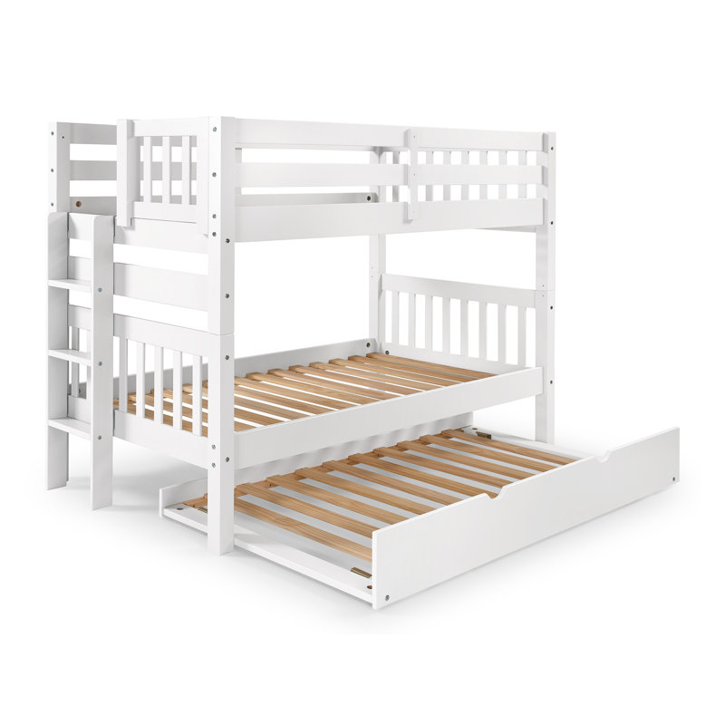 Treva Solid Wood Standard Twin over Twin Bunk Beds with Ladder and Twin Trundle, White