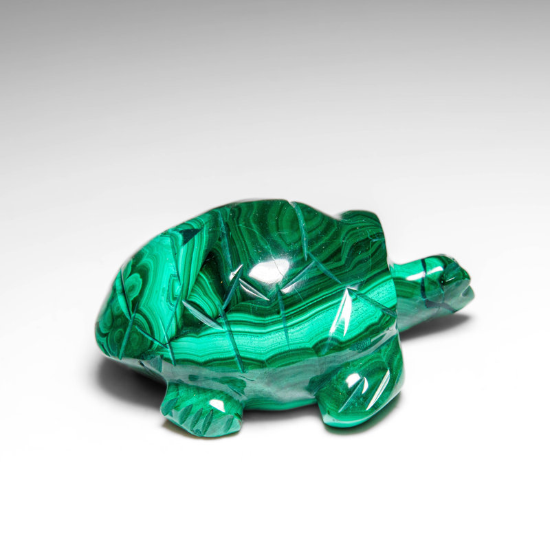 Genuine Polished Malachite Turtle Carving (326.6 Grams)