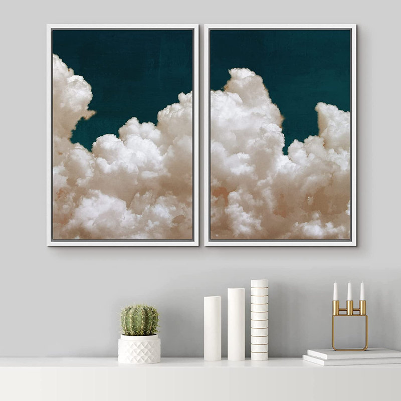 «Pastel Cloud», bleu marine, ciel, nature, art mural moderne sur toile, 2 pièces, reproduction d'art, H 24 po x l 32 po