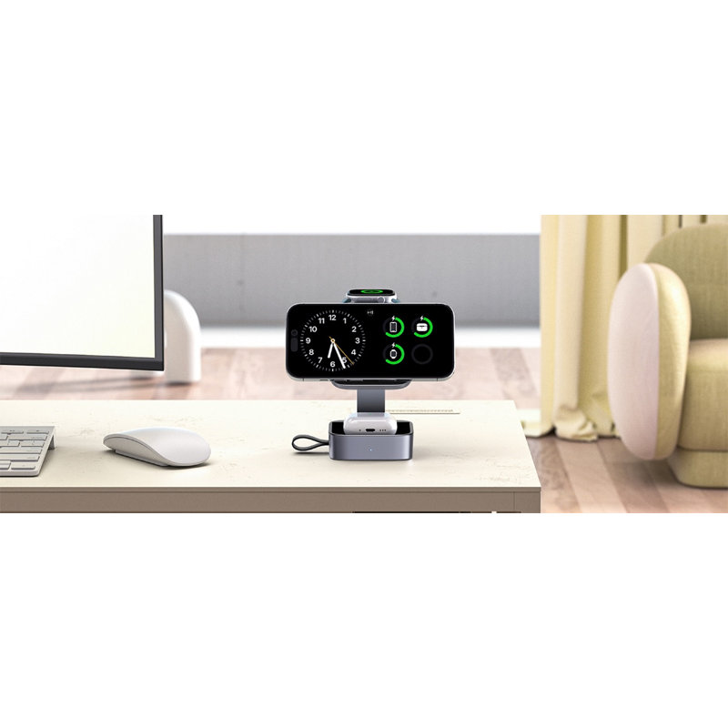 Station de charge compacte sans fil Waloo 3-en-1 pour iPhone, Apple Watch et AirPods