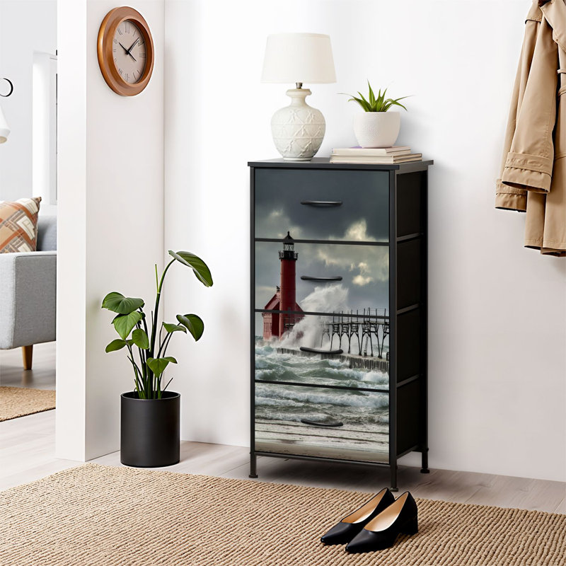 4 Drawer Dresser for Bedroom, Narrow Chest of Drawers, Wooden Top and Study Iron Frame 18"x37.5"-(WxH)