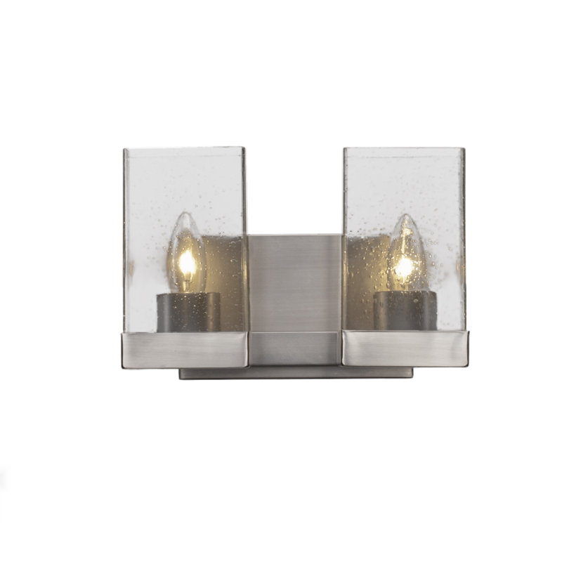 Barre d'éclairage de salle de bain 2 lumières Nouvelle au fini graphite avec verre carré transparent de 4 po