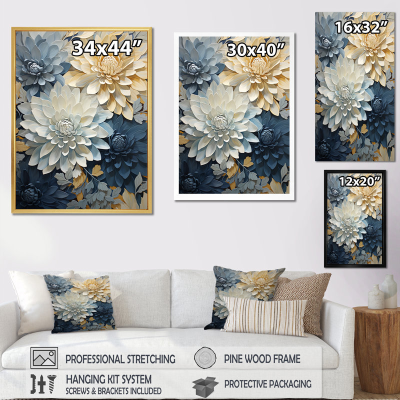 Maman blanche et bleue élégante, H 44 po x l 34 po x P 1,5 po, Cadre simple blanc