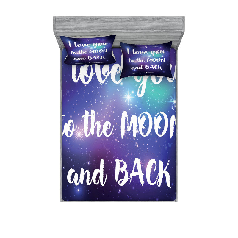 Drap-housse et coussin décoratif Ambesonne I Love You mauve foncé / blanc, Ensemble de draps pour grand lit + 5 pièces suppl