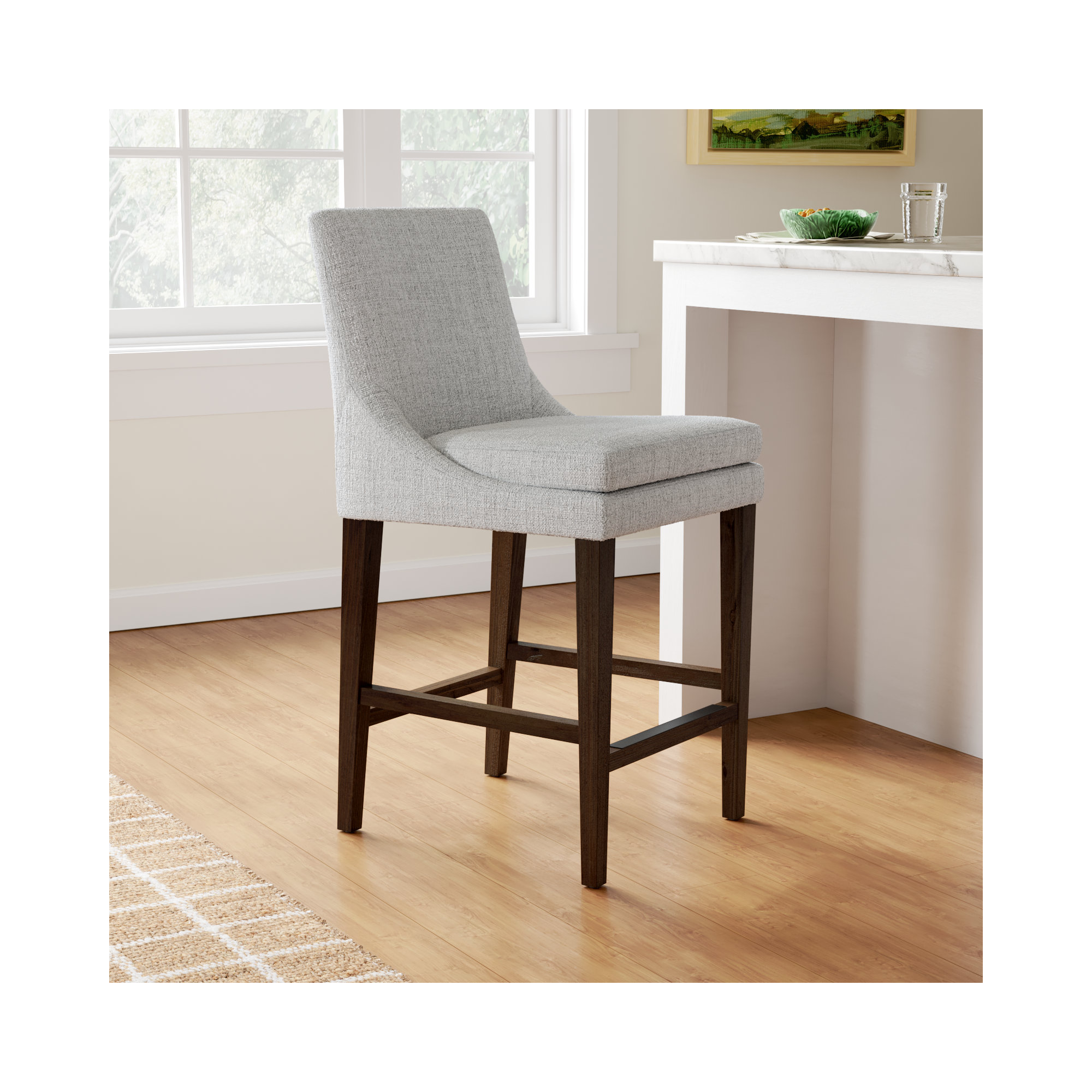 Niara Upholstered Counter & Bar Stool, Counter Stool (26” Seat Height), Gray Heathered
