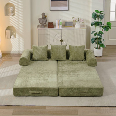 Comfy Convertible Folding Mattress Couch, Floor Sofa Bed, Chenille Floor Sofa With Armrest, Floor Sofa Lounge Couch For Living Room Bedroom Lounge Studio-Green